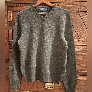 Polo Ralph Lauren 100% Lambs Wool Gray Mens M Sweater Vtg